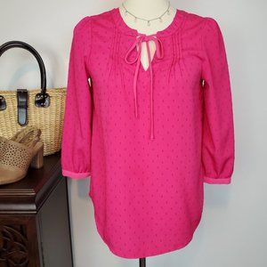 Elle Pink Pullover Swiss Dots Feminine Cottage Core Tie V-neck Top Blouse Size S